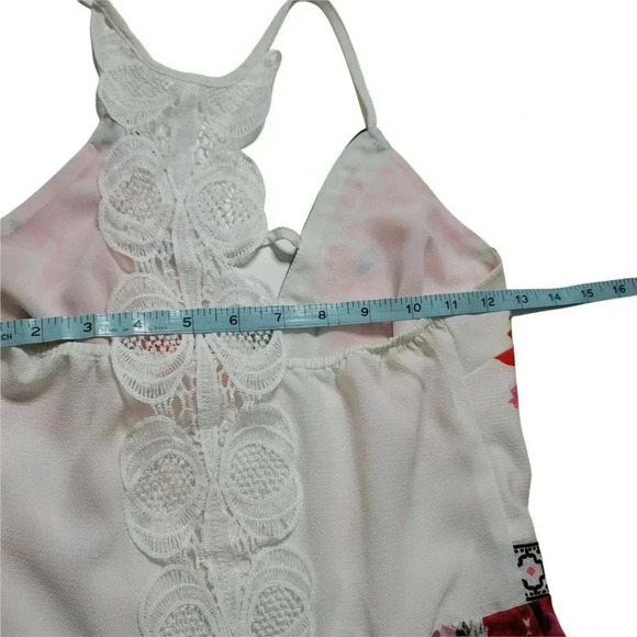 LULUMARI size S WHITE MINI DRESS V NECK FLORAL PRINT ON THE SIDES A-LINE womens - Picture 6 of 10